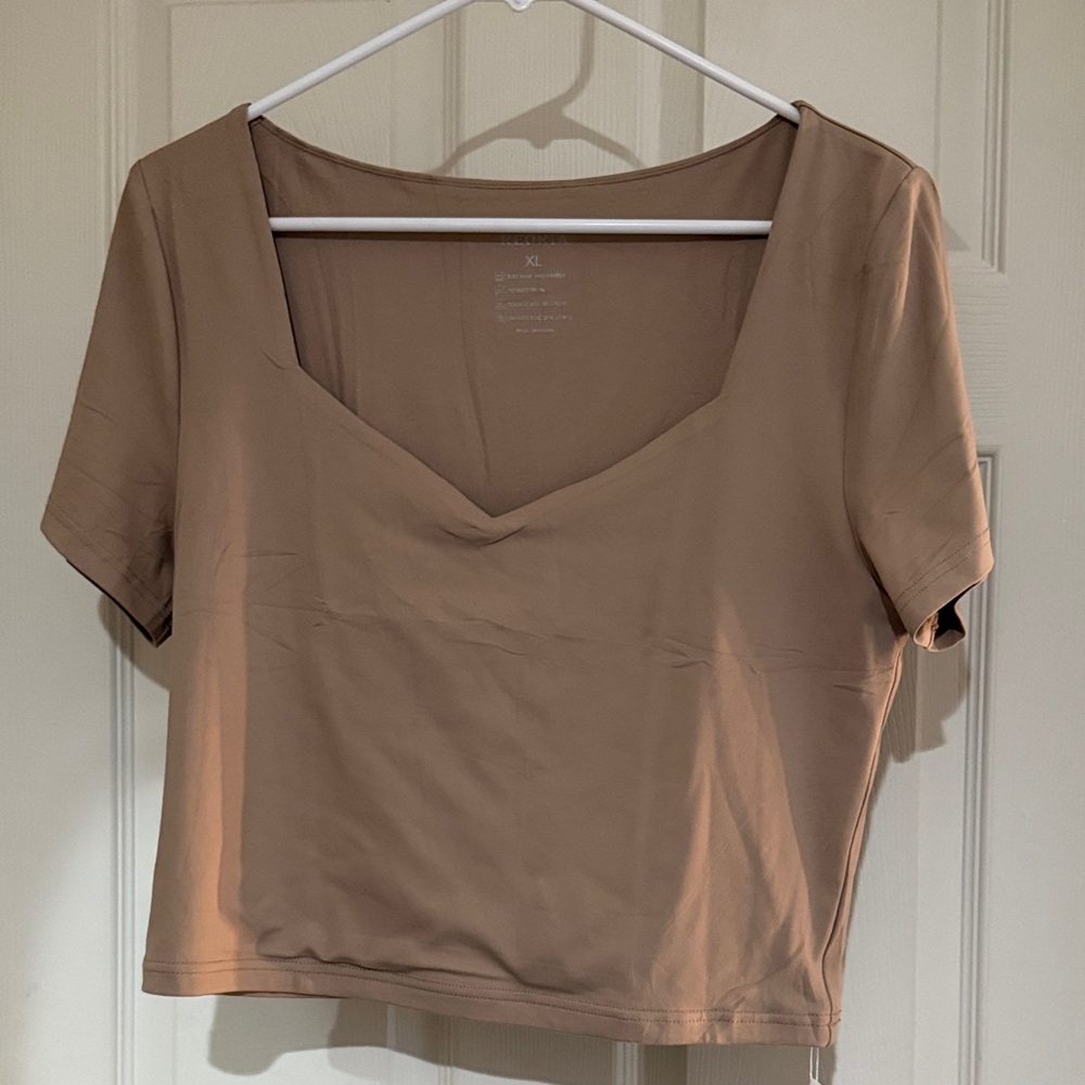 Women's Tan V-Neck Crop Top